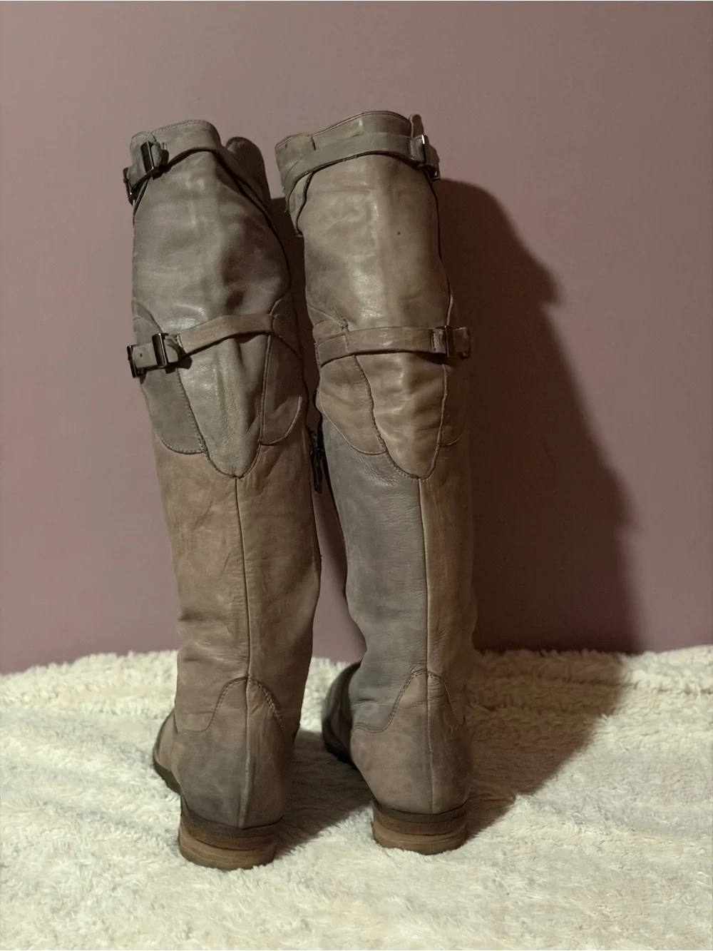 Alberto Fermani Taupe-Brown Over-the-Knee Leather Boots with Buckle Straps